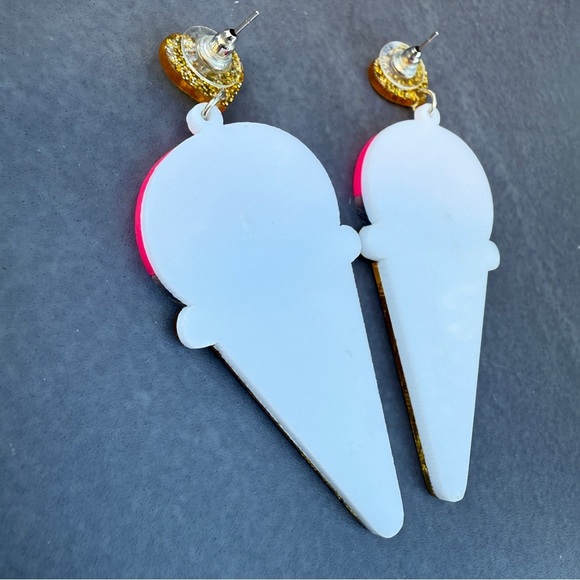 Gold and Pink Ice Cream Cone Acrylic Earrings - Picture 5 of 7